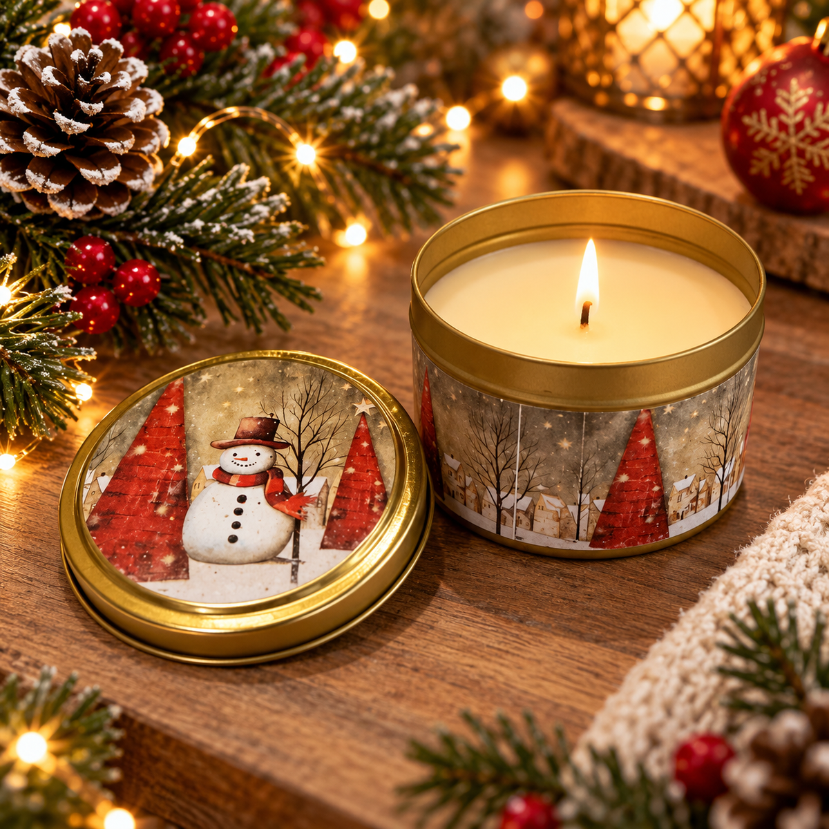 Snowman Christmas Candle