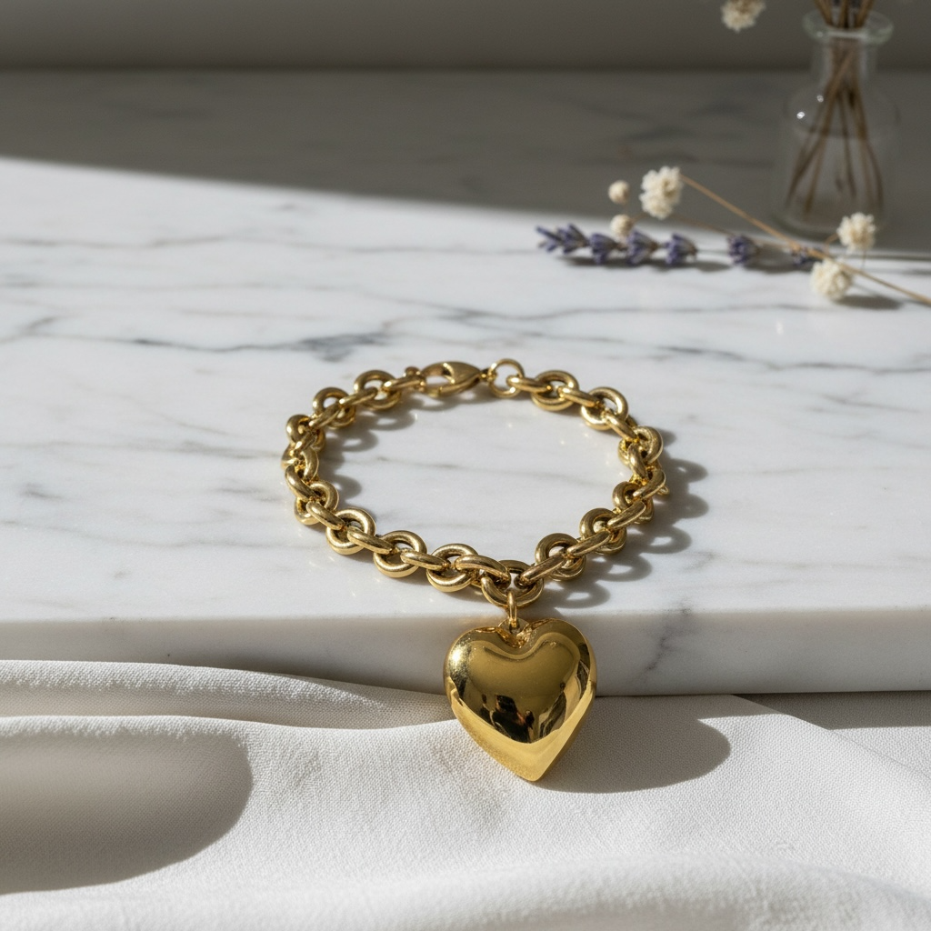 Gold Heart Bracelet | 18k Gold Plated Heart Charm Bracelet