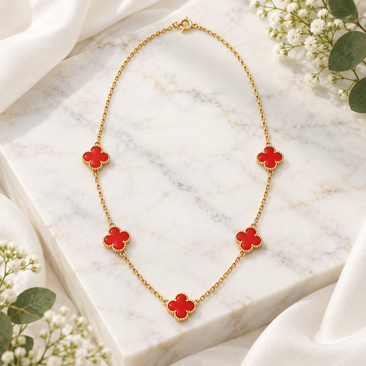 Red Clover Necklace | 18ct Gold Plated Clover Necklace