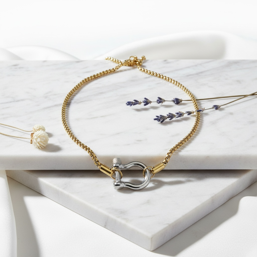 Two Tone Horseshoe Necklace | 18k Gold Plated Screw Clasp Necklace