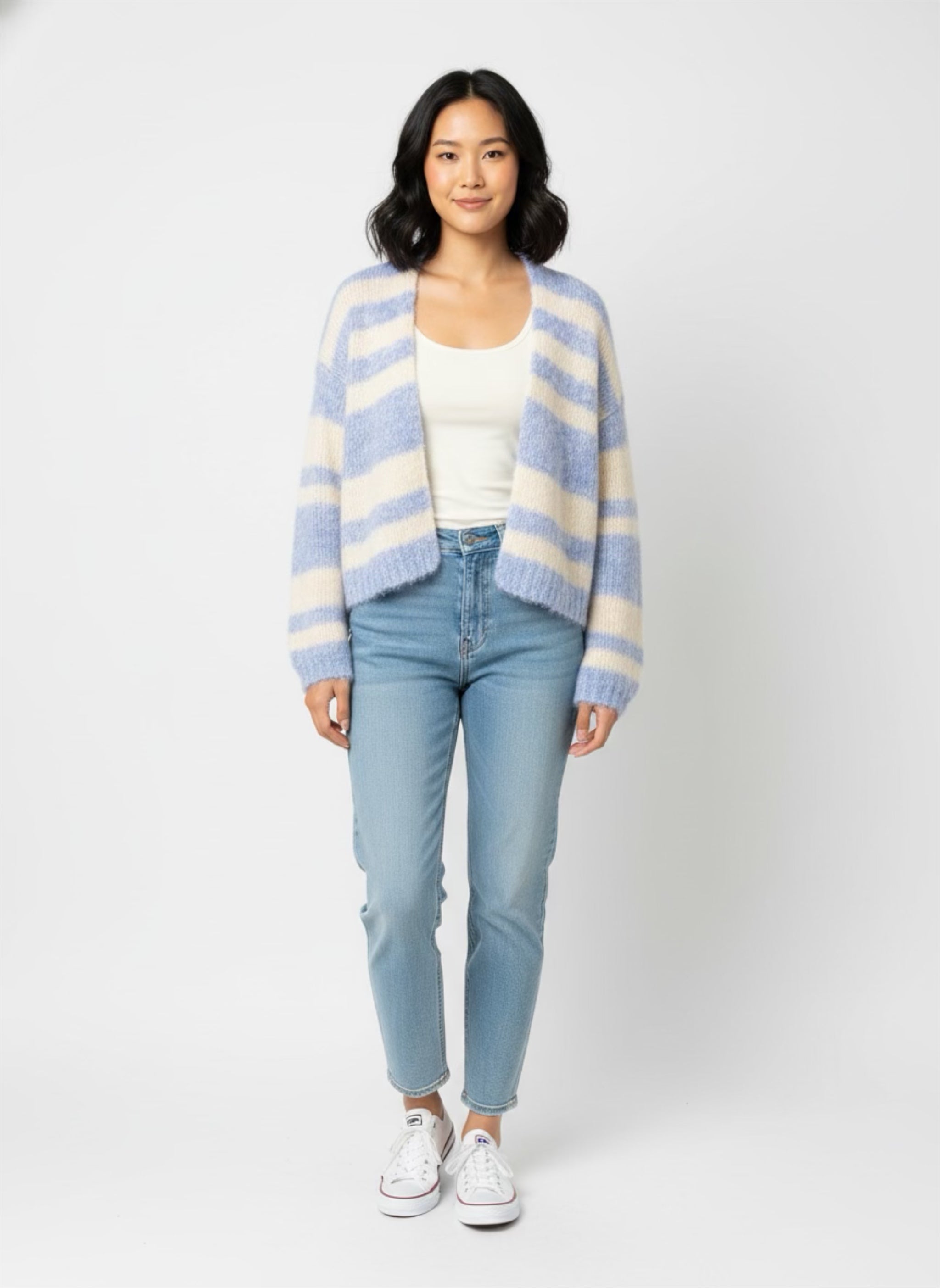 Soft Stripe Open Front Cardigan