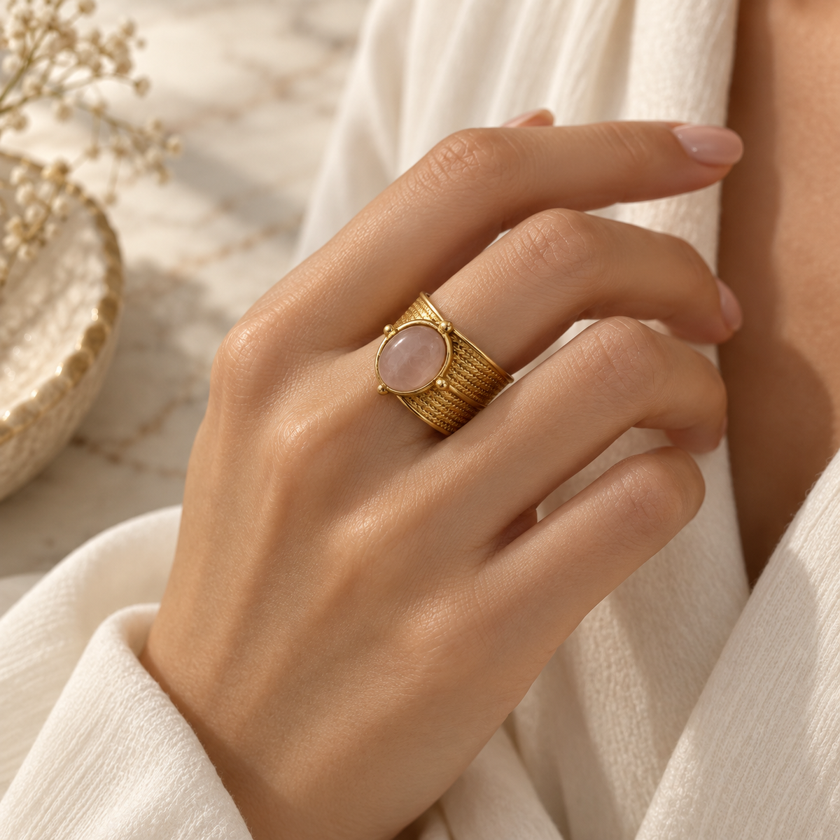 Pink Stone Statement Ring – 18ct Gold Plated