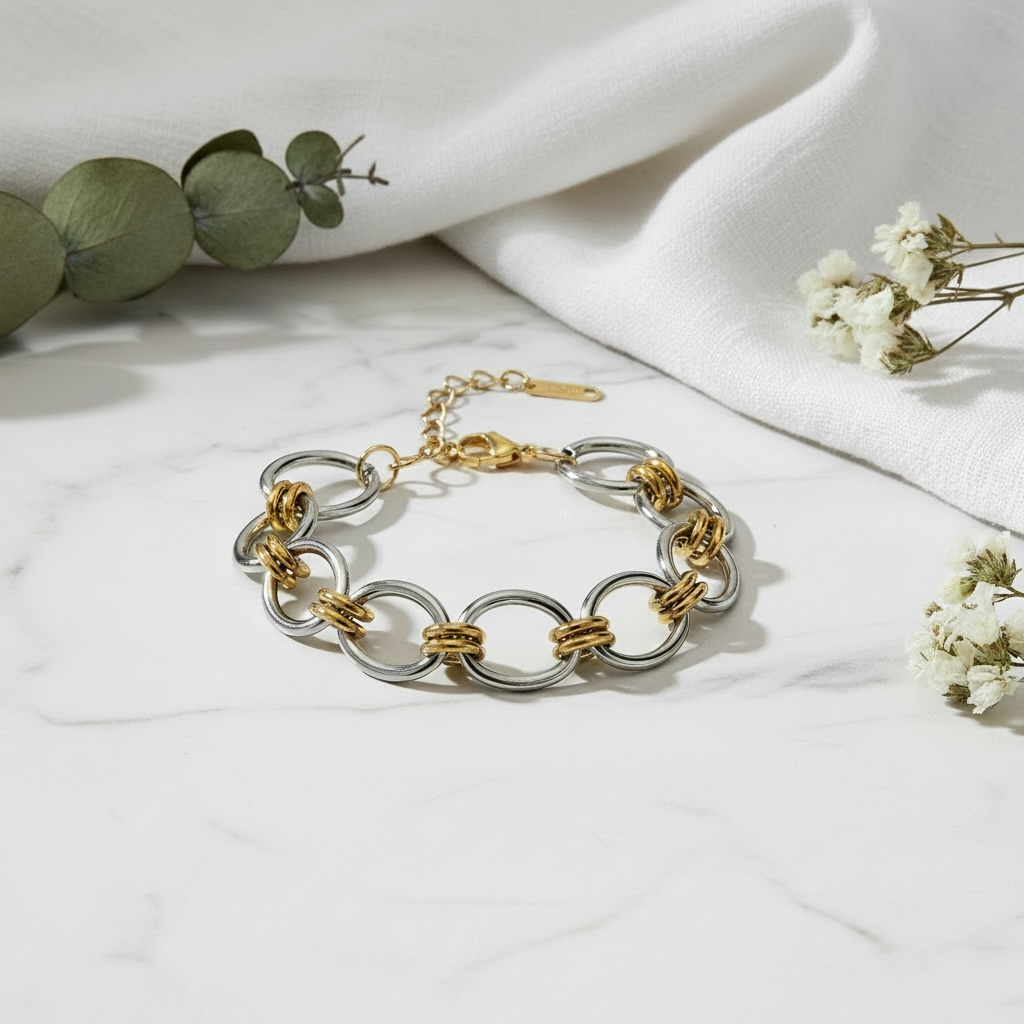 Two Tone Link Bracelet | Gold & Silver Chain Bracelet