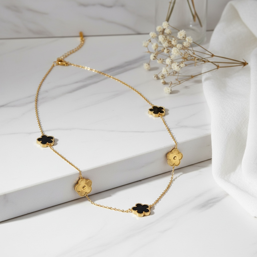 Black Clover Necklace | 18k Gold Plated Clover Necklace