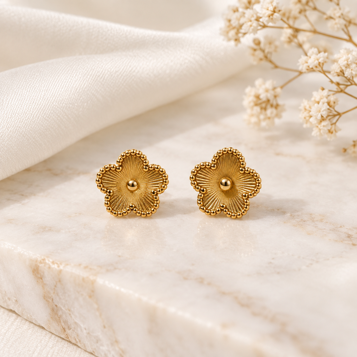 Gold Clover Stud Earrings - 18ct Gold Plated