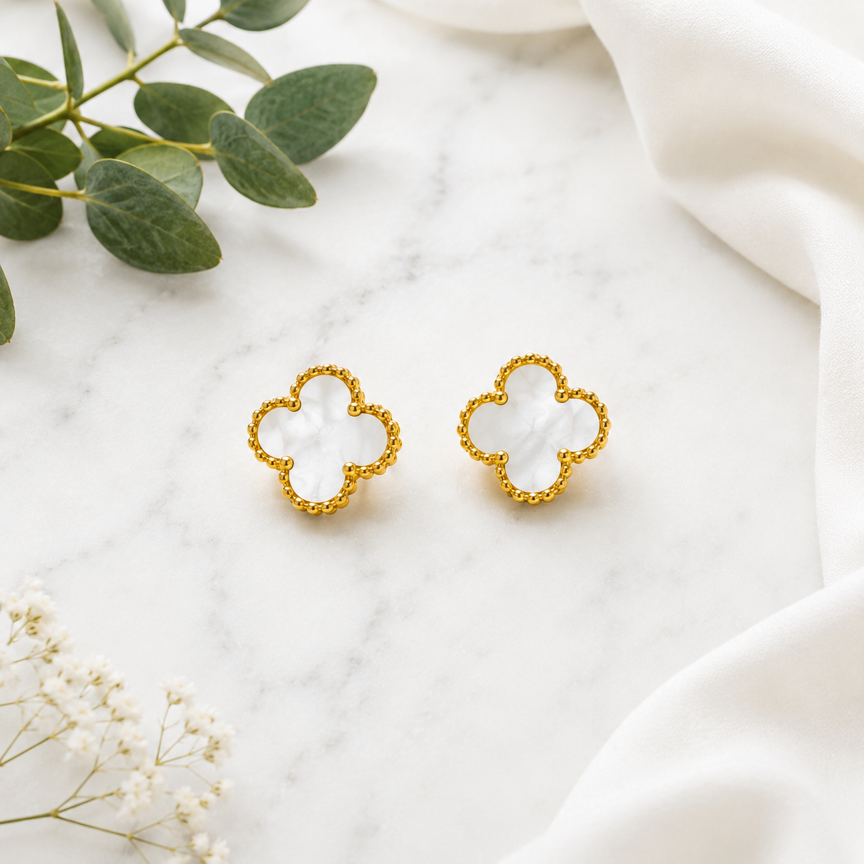Amara White Earrings | 18ct Gold Plated Stud Earrings