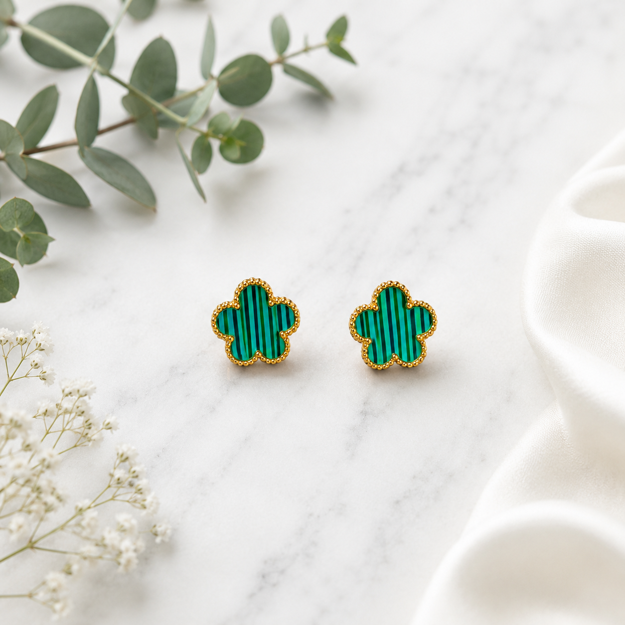 Amara Green Earrings | 18ct Gold Stud Earrings