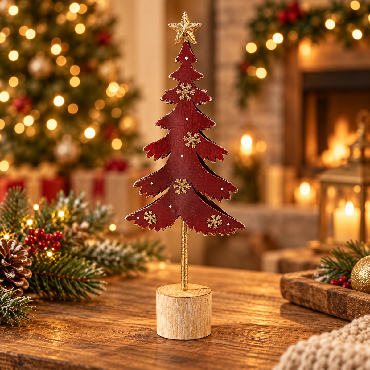 Rustic Red & Gold Christmas Tree Decoration – 39cm