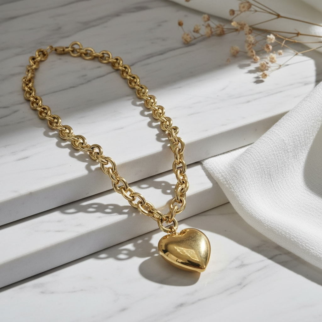 Gold Heart Necklace | 18k Gold Plated Heart Pendant Necklace