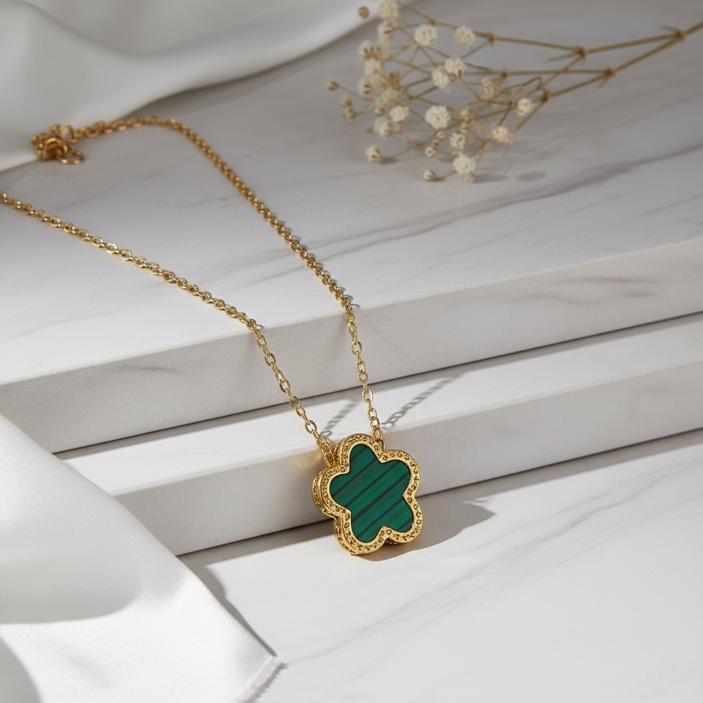 Green Clover Necklace | 18k Gold Plated Clover Pendant