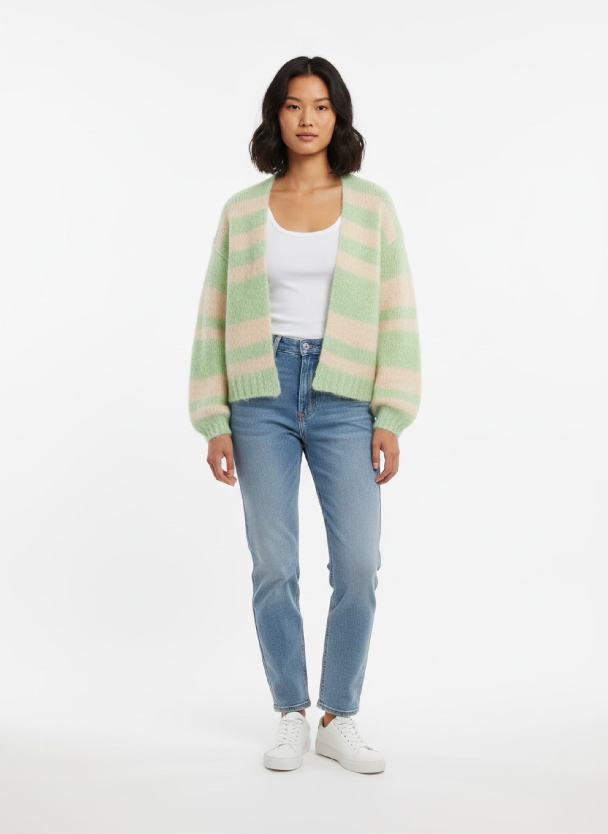 Soft Stripe Open Front Cardigan