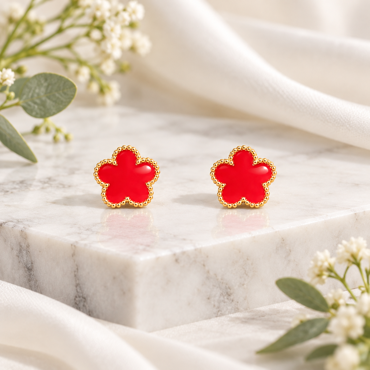 Amara Red Earrings | 18ct Gold Plated Stud Earrings (Copy)