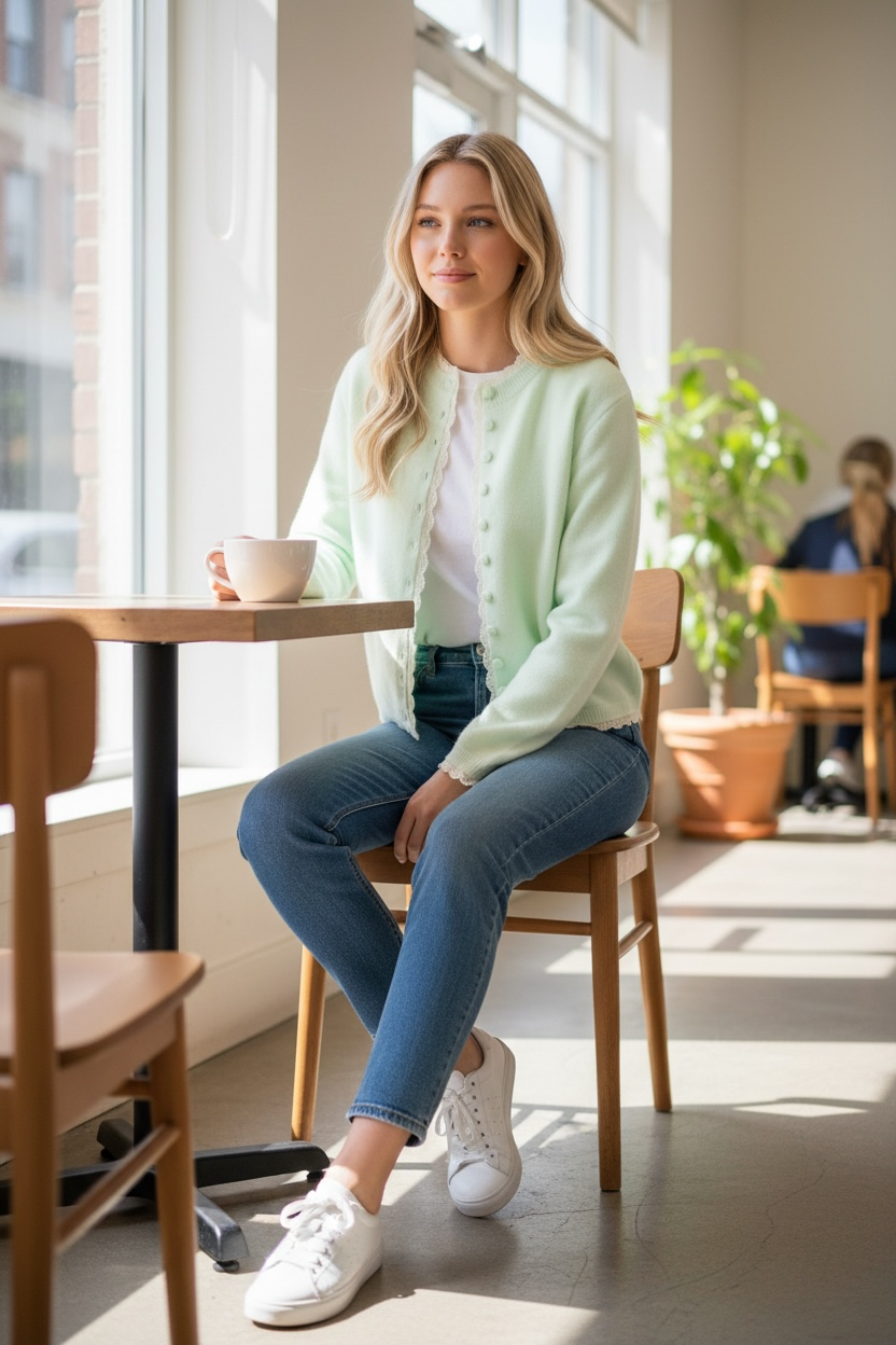 Lace detail Mint Cardigan