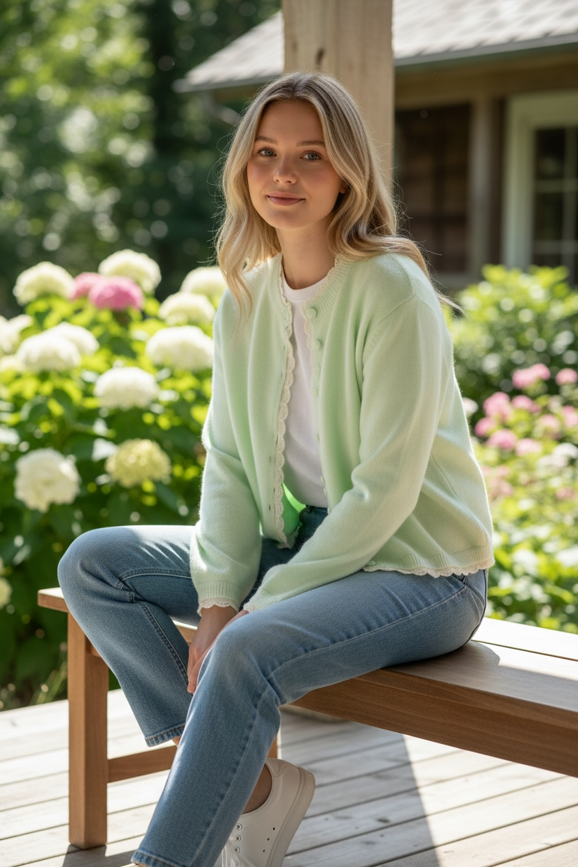 Lace detail Mint Cardigan